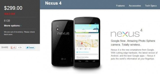 Google Nexus 4 Sold Out Quickly in the US & UK