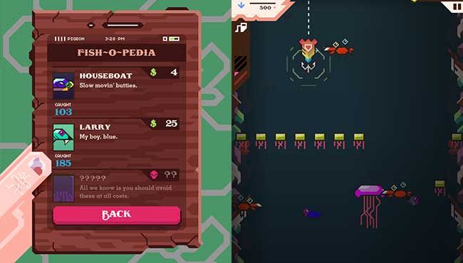 (Left) The game helps you keep track of all the different varieties of fish. (Right) Dodge, dodge, dodge!