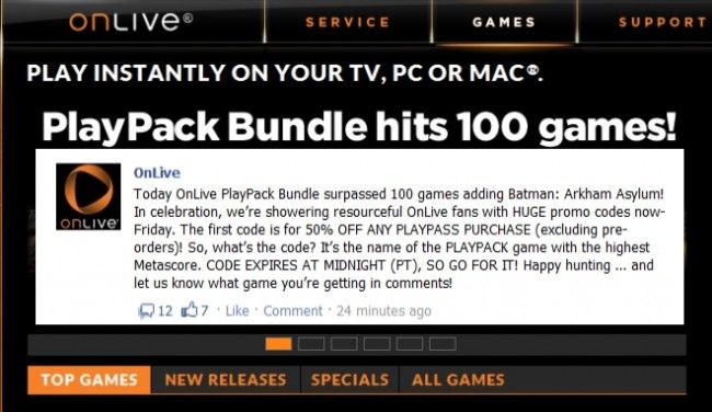 OnLive Gives Code For 50% Off Games